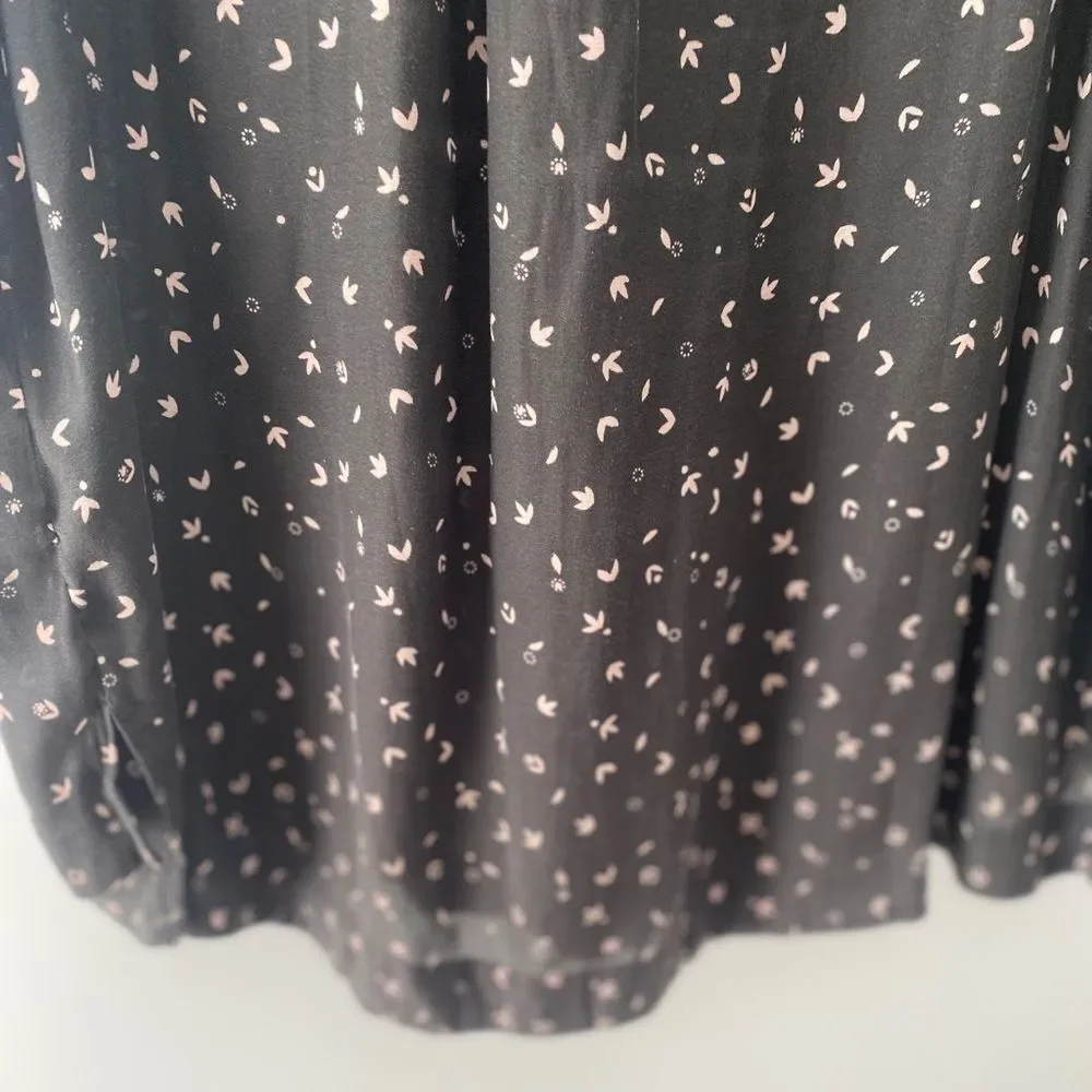 Free People High Low Hem Tank Top Black Sleeveless Printed Blouse Tie Womens L